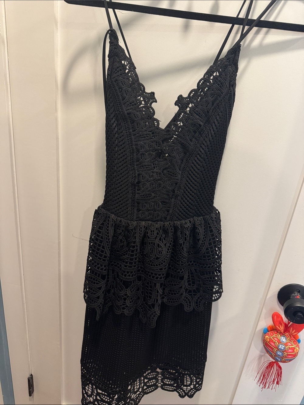 Black Crochet V-Neck Spaghetti Strap Dress